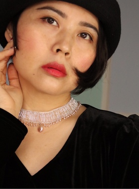 蕾丝锁骨链复古优雅气质淑女仙女名媛风珍珠925银设计师原创新款