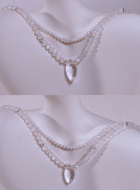 月光石项链珍珠锁骨链双层叠戴简约轻奢高级感天然水晶原创设计