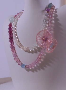 原创设计多巴胺项链粉色少女心锁骨链手链设计师原创萤石海蓝宝