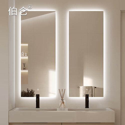直角智能浴室镜卫生间LED长形镜子挂墙洗漱高清防水化妆镜带灯光 - 图0