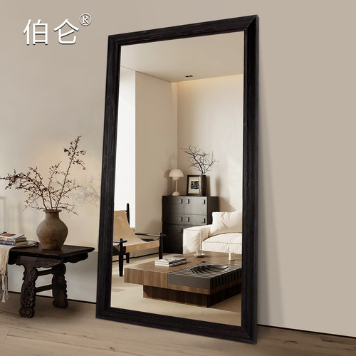 实木穿衣镜复古全身镜家用原木侘寂风落地镜壁挂服装店试衣大镜子 - 图0