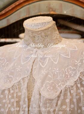 LACESHABBY定制vintage复古斗篷法国列维斯蕾丝衫刺绣白色披肩女