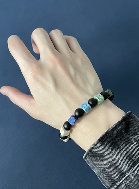 骰子彩色火山石串珠手链