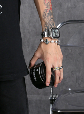 KILL原创小众幽灵搞怪拼接手链珍珠椰树绿色彩钻欧美2021首饰男女