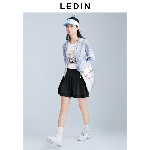 Leding irregular double layer skirt summer new black skirt C2GEF2150