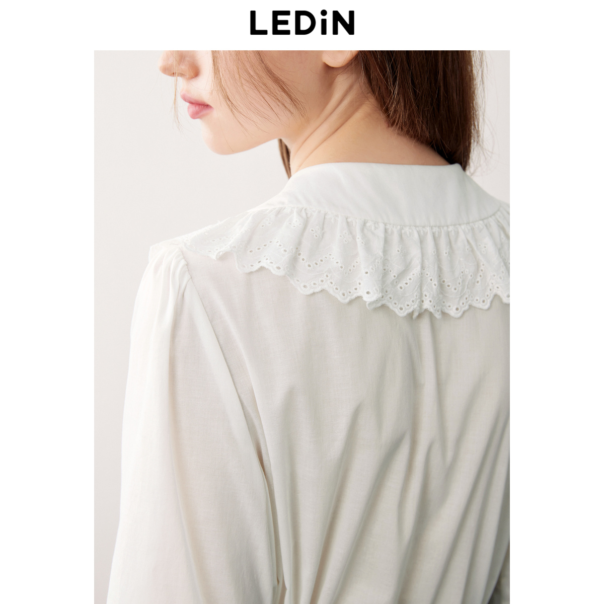 乐町娃娃领衬衫新款秋季长袖经典宽松版型百搭甜美浪漫上衣 - 图1