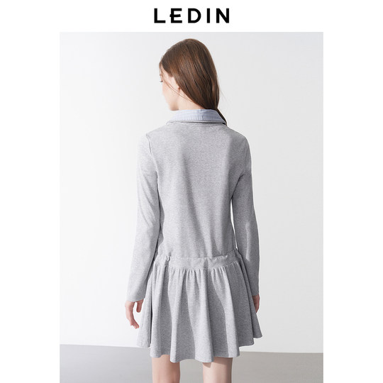 Leding layered fake two-piece shirt skirt 25 spring new loose pleated skirt intellectual long-sleeved Polo skirt