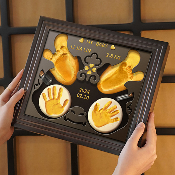Year of the Dragon, Year of the Rabbit, handprint photo frame, newborn baby souvenir ceremony gift, hand, foot and footprint mud, baby's 100-day gift