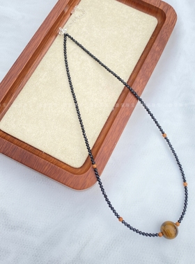 天然黑尖晶石黑色水晶项链小众女