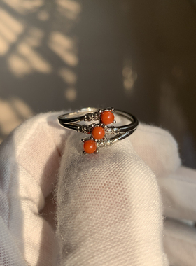 天然原矿绿松石南红碧玺开口戒指