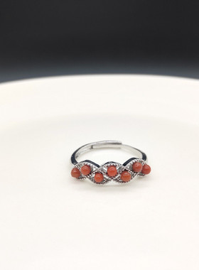 天然南红玛瑙小米珠可调节戒指女