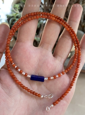 天然南红玛瑙青金石小米珠项链女