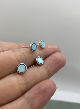 天然绿松石耳钉小众设计耳饰银饰