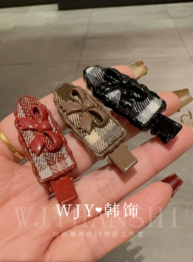 日韩ins复古后脑勺发夹蝴蝶结滑板格子刘海鸭嘴夹百搭韩饰捏夹女