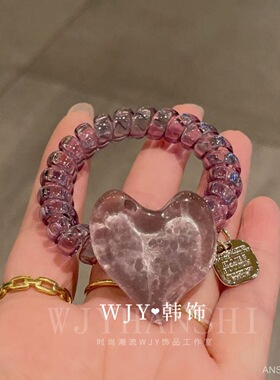 韩版ins简约爱心电话线发圈果冻色螺旋扎头皮筋丸子头马尾辫皮套