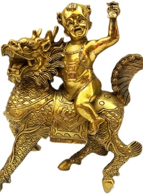 送子麒麟纯铜保平安纳福居家摆件