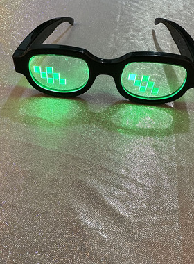 新款抖音马赛克发光眼镜二次元装逼墨镜打码长方形像素太阳镜男女