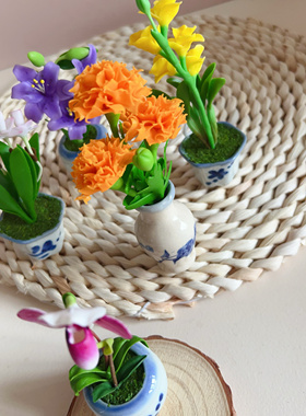 泰国手工原创微缩粘土兰花百荷迷你仿真盆栽汽车摆件冰箱贴工艺品