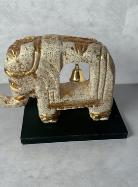泰国手工木质描金铃铛摆件大象桌面装饰商务送礼旅游纪念品礼袋
