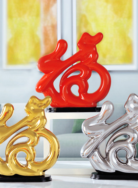 宏赫景德镇现代中式客厅电视酒架酒柜红福字装饰家居装修小摆件