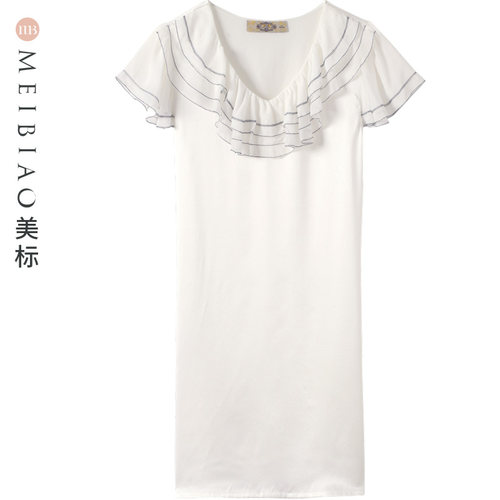 美标春夏性感真丝睡裙重磅短袖100%桑蚕丝绸睡衣可外穿家居服女士 - 图3