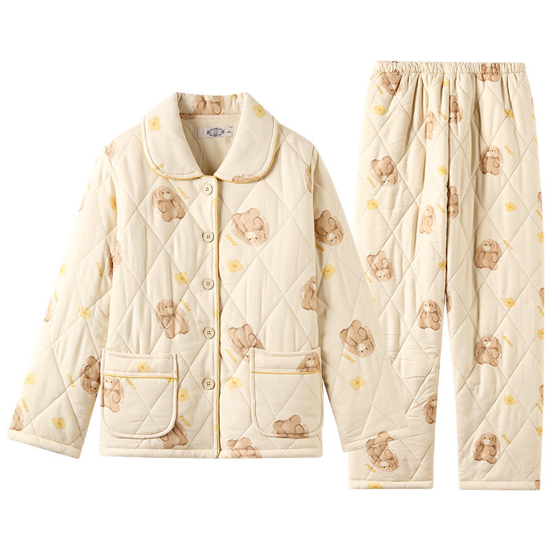 美标三层加厚夹棉家居服女秋冬季新款保暖纯棉套装卡通全棉质睡衣,淘宝优惠券,粉丝福利购,淘宝优惠卷