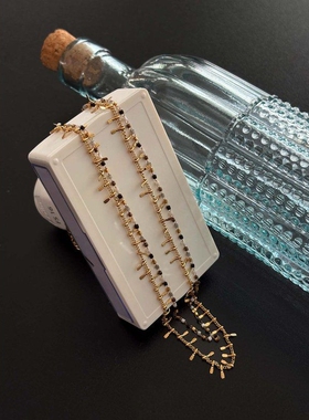 法式叠戴流苏2合一项链不掉色防水防汗咖啡金色浓烈项链