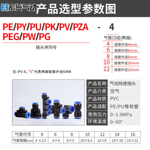 TPM朝日快速接头直通PU变径PG弯通PV三通PE/PYPEGPW四通PZA五通PK - 图2