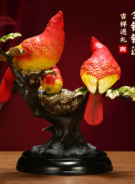 吉善缘《幸福》比翼双飞黄铜百灵鸟摆件 家居装饰新婚送闺蜜A0045