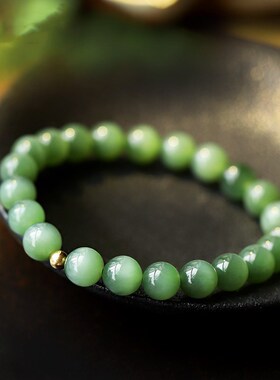 天然猫眼碧玉佛珠手串9mm单圈原创DIY饰品女手链简约大气百搭款