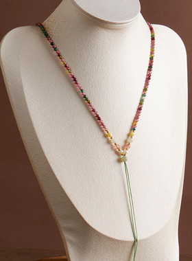 天然碧玺3mm+编绳项链绳坠唐卡玉佩玉石挂饰吊坠挂绳女款时尚高级