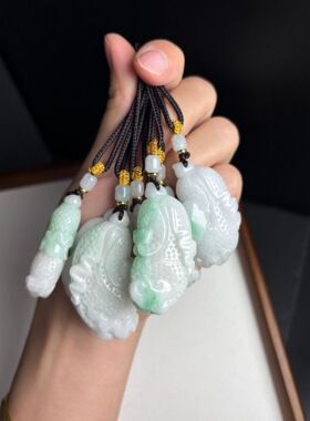工厂批发 天然缅甸A货翡翠白菜豆种飘绿吊坠男女同款颈饰带吊坠绳