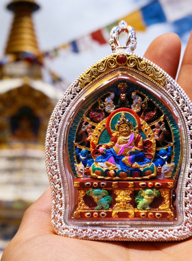 黄财神嘎乌盒吊坠手绘唐