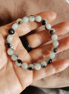 新疆和田玉青花籽料聚宝盆卡8园珠手链女款手串礼品