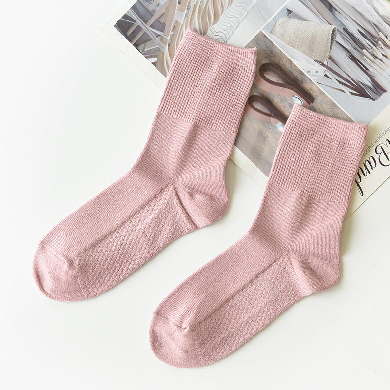 Women's bamboo fiber solid color elastic soft mid-tube socks