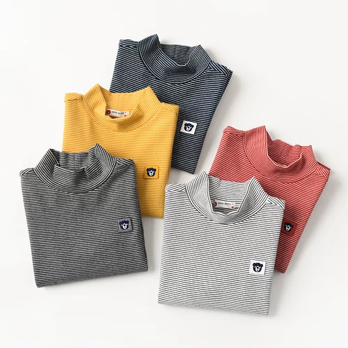 Детская хлопковая футболка, эластичный демисезонный лонгслив, высокий воротник, подходит для подростков, детская одежда