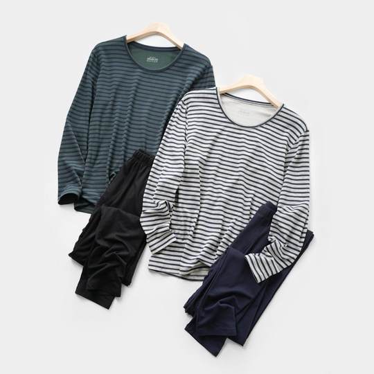 福利款 男士条纹圆领套装 秋衣秋裤 内衣家居套装秋冬款