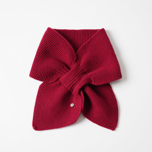 红色新年款 全羊毛交叉短款针织小围巾 女士秋冬保暖护颈百搭围脖 - 图0