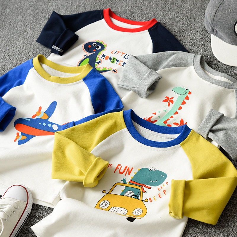 卡通纯棉T恤 儿童插肩袖长袖上衣 男童女童圆领打底衫,淘宝优惠券,粉丝福利购,淘宝优惠卷
