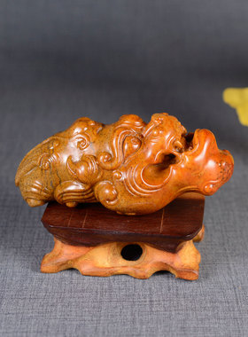 亏啦和田玉皮料玉质干净温润皮色美观精雕细琢把玩合适龙头手把件