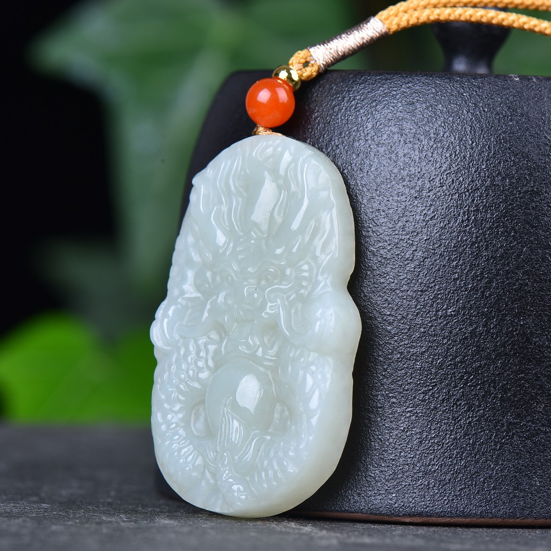 馈赠佳品和田玉老坑料糯白细腻无结构精细雕工吉祥龙牌子挂件1923 - 图1
