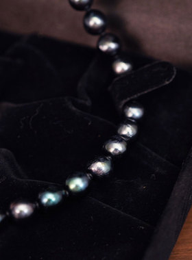 日本天然黑珍珠8mm正圆项链耳钉染色首饰SILVER纯银证书精美齐全