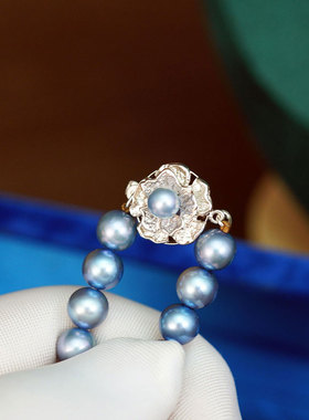 日本天然海水黑珍珠silver纯银7mm正圆项链首饰高贵奢华绚丽夺目