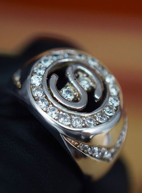 早期欧洲匠人手工925纯银戒指男款大号24号戒圈复古镶钻 经典收藏