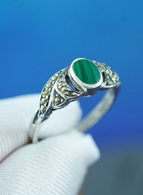 中古欧洲绝版925纯银手工戒指个性首饰气质孔雀石高奢华精美复古