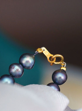 日本天然海水黑珍珠18K纯金6mm随型项链首饰高贵奢华高奢气质绝美