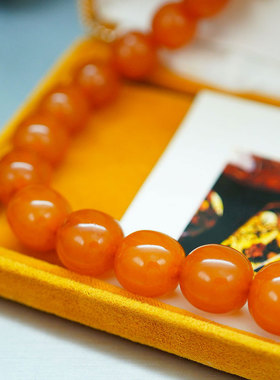 早期日本Beoluna老蜜蜡琥珀鸡油黄项链手串首饰精美复古原盒证书