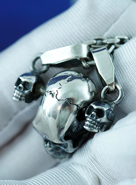 霸气骷髅头吊坠纯银项链复古