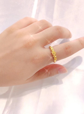 女镀金甜美小花仿黄金戒指不掉色
