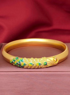 古法烧蓝女款镀金孔雀手镯